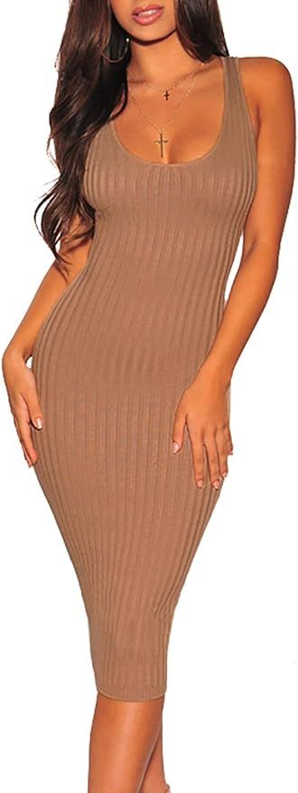 ZERMOM Women's Casual Sexy Bodycon Ribbed Tank Dress Scoop Neck Sleeveless Club Dresses… | Amazon (US)