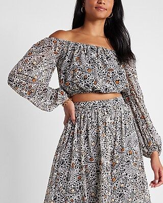 Rachel Zoe Printed Off The Shoulder Cropped Top | Express