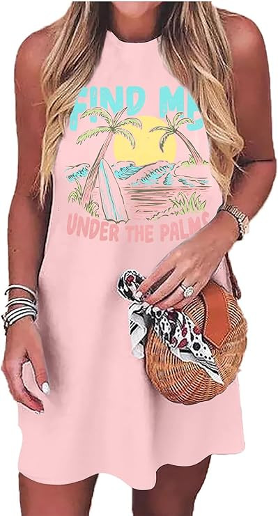 Summer Sundress for Women Graphic Mini Tank Dress Sleeveless Beach Dresses Short Casual Sun Dress... | Amazon (US)