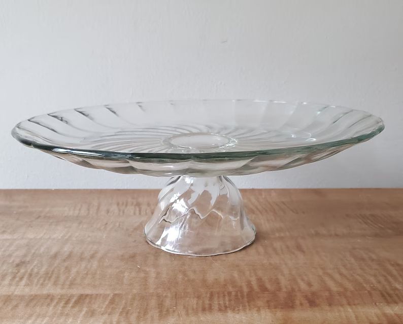 Vintage Pedestal Glass Cake Stand With Glass Dome - Etsy | Etsy (US)