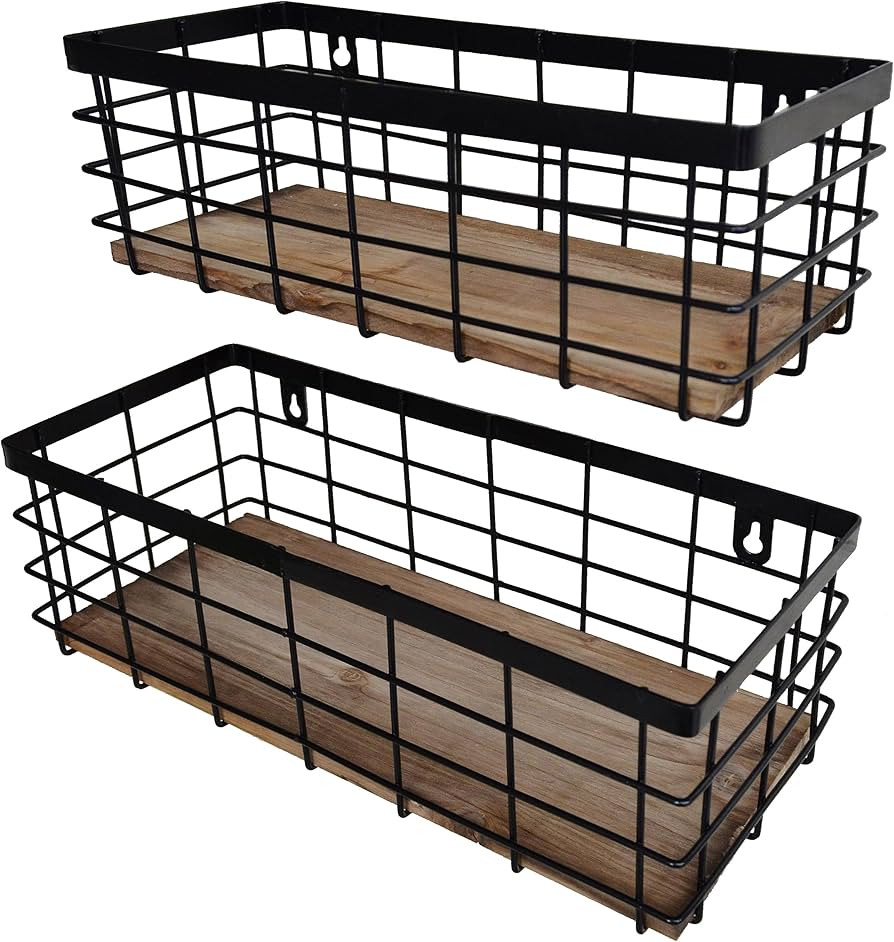 Metal Wire Basket Detachable Wood Base Storage Organizer Farmhouse Small Bins for Kitchen Cabinet... | Amazon (US)