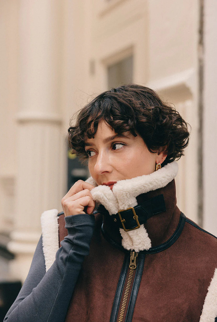 Camilla Shearling Vest Jacket - Chocolate | Petite Studio NYC