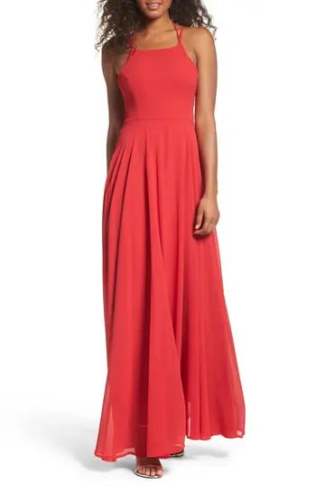 Women's Lulus Strappy To Be Here Lace-Up Back Gown, Size X-Small - Red | Nordstrom