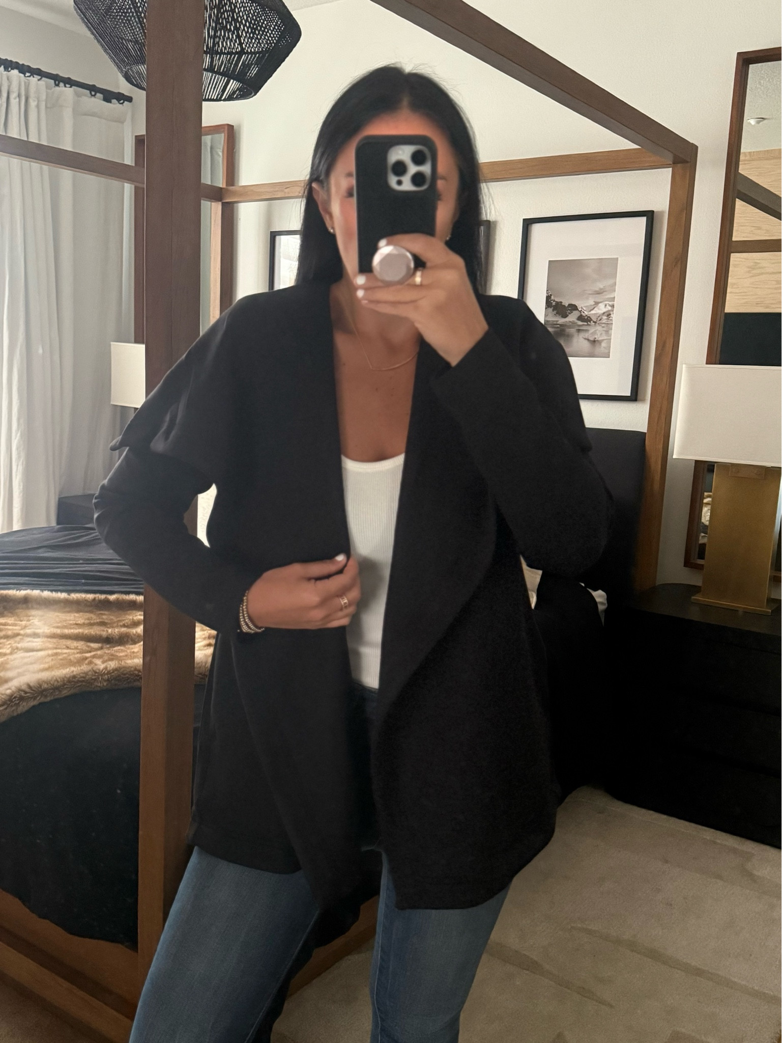 Use code THOSXSPANX for 20% off your purchase. SPANX® AirEssentials Open Wrap Cardigan wearing size medium. 