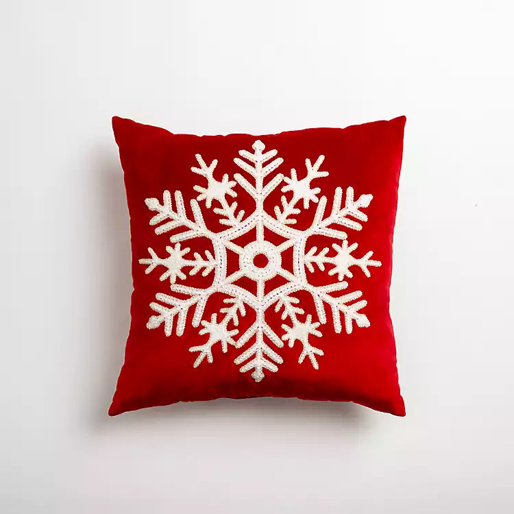 Red Embroidered Snowflake Christmas Pillow | Kirkland's Home