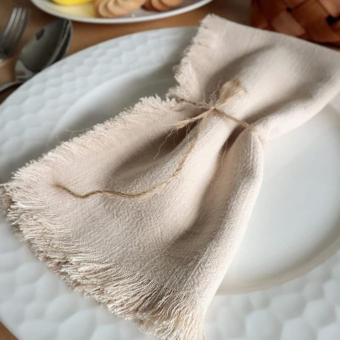 FLCSIed Handmade Cloth Napkins 100% Cotton Napkins with Fringe, Set of 4, 17.7 x 17.7 Inch Cotton... | Amazon (US)