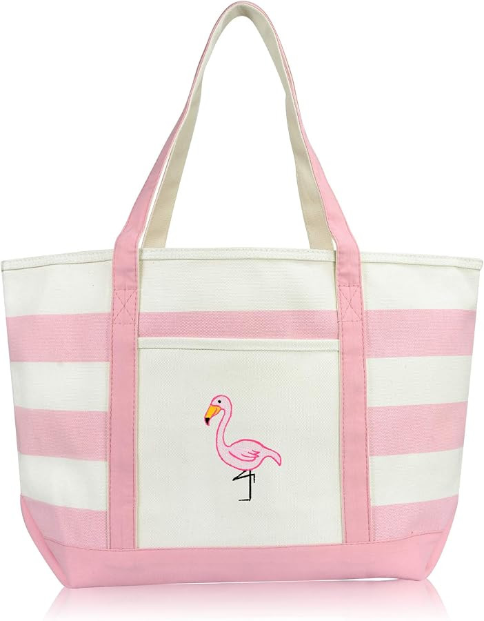 DALIX Flamingo Striped Canvas Tote Bag Premium Cotton | Amazon (US)