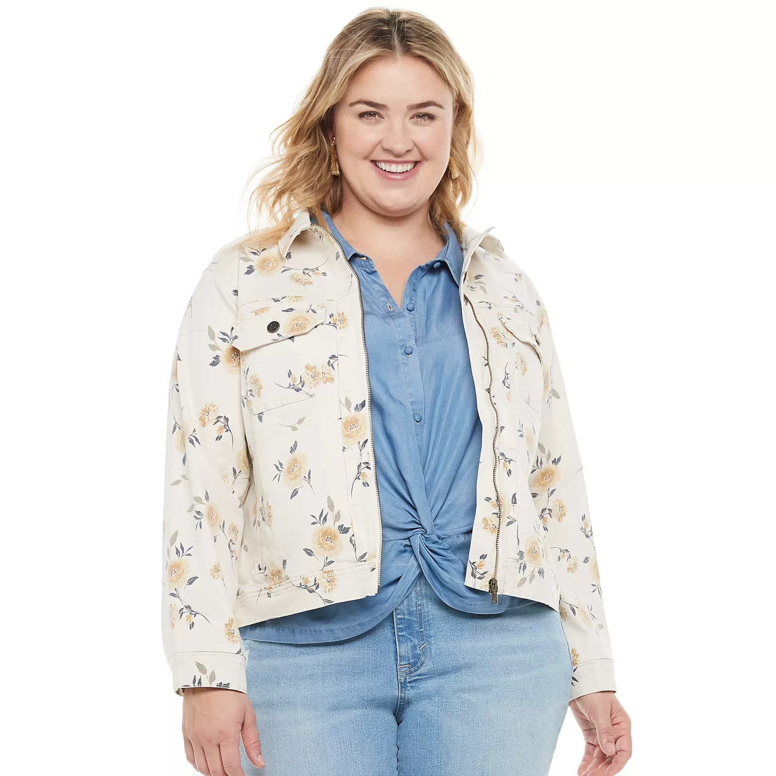 Plus Size SONOMA Goods for Life Everyday Zip-Front Jean Jacket, Women's, Size: 1XL, Natural | Kohl's
