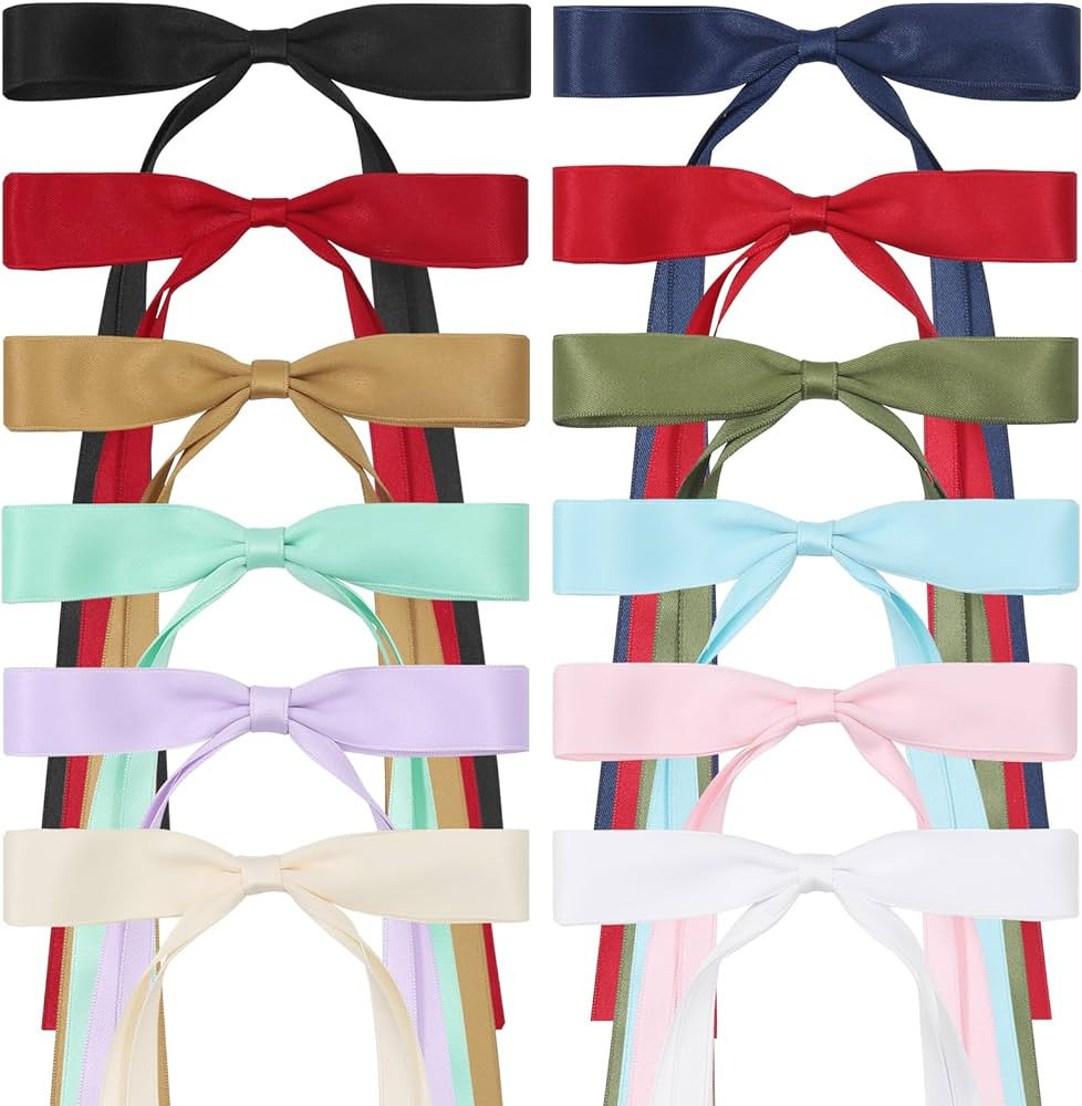 12 PCS Hair Bows for Women, Hair Ribbon hair bows with Long Tail,Cute hair bow clips Hair Barrett... | Amazon (US)