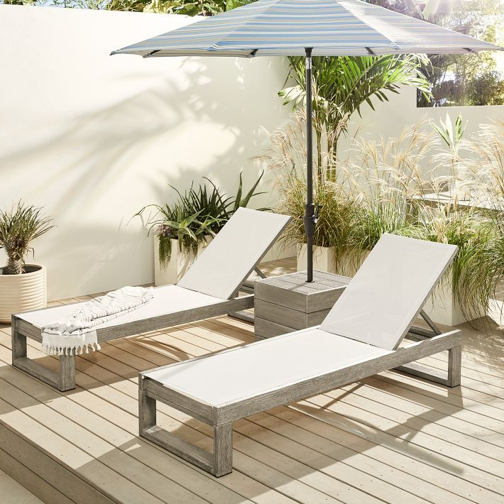 Portside Outdoor Textilene Chaise Loungers & Umbrella Side Table (21") Set | West Elm (US)