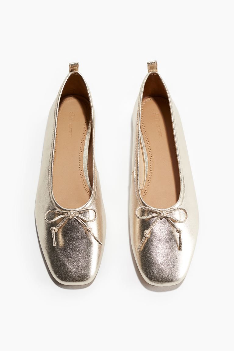 Leather Ballet Flats - Low heel - Gold-colored - Ladies | H&M US | H&M (US + CA)