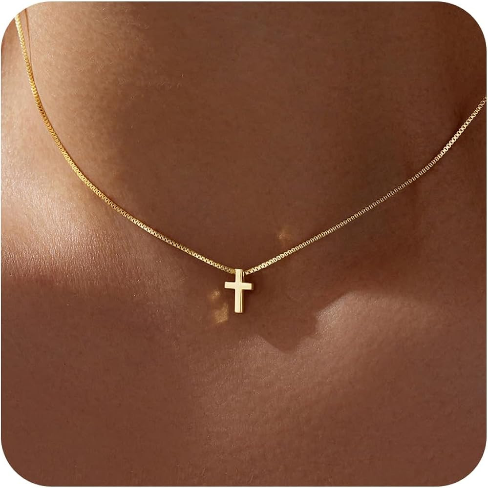Easter Basket Stuffer Cross Necklace for Women Girls, Dainty 14K Gold Silver Plated Cross Choker ... | Amazon (US)