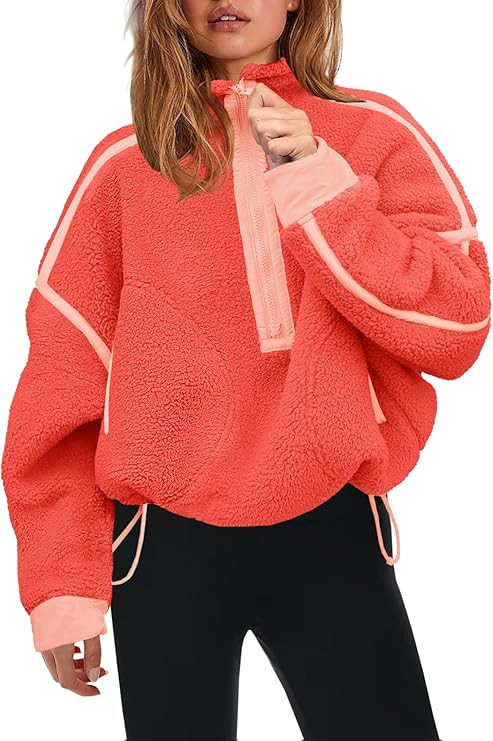 Panadila Womens Half Zip Sherpa Fleece Pullover Soft Oversized Sweatshirt with Pockets Warm Fuzzy... | Amazon (US)