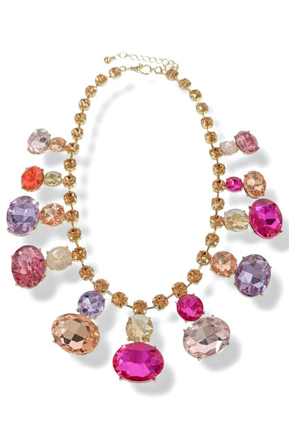 Full Of Sparkle Fuchsia Glass Stone Statement Necklace | The Willow Tree