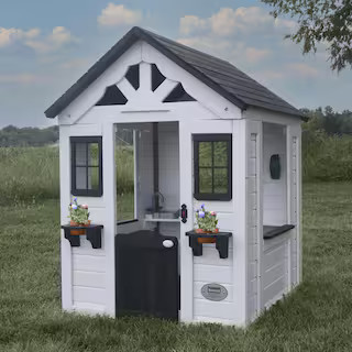 Backyard Discovery Sweetwater White Indoor Outdoor All Cedar Wooden Playhouse with Sink, Kitchen,... | The Home Depot