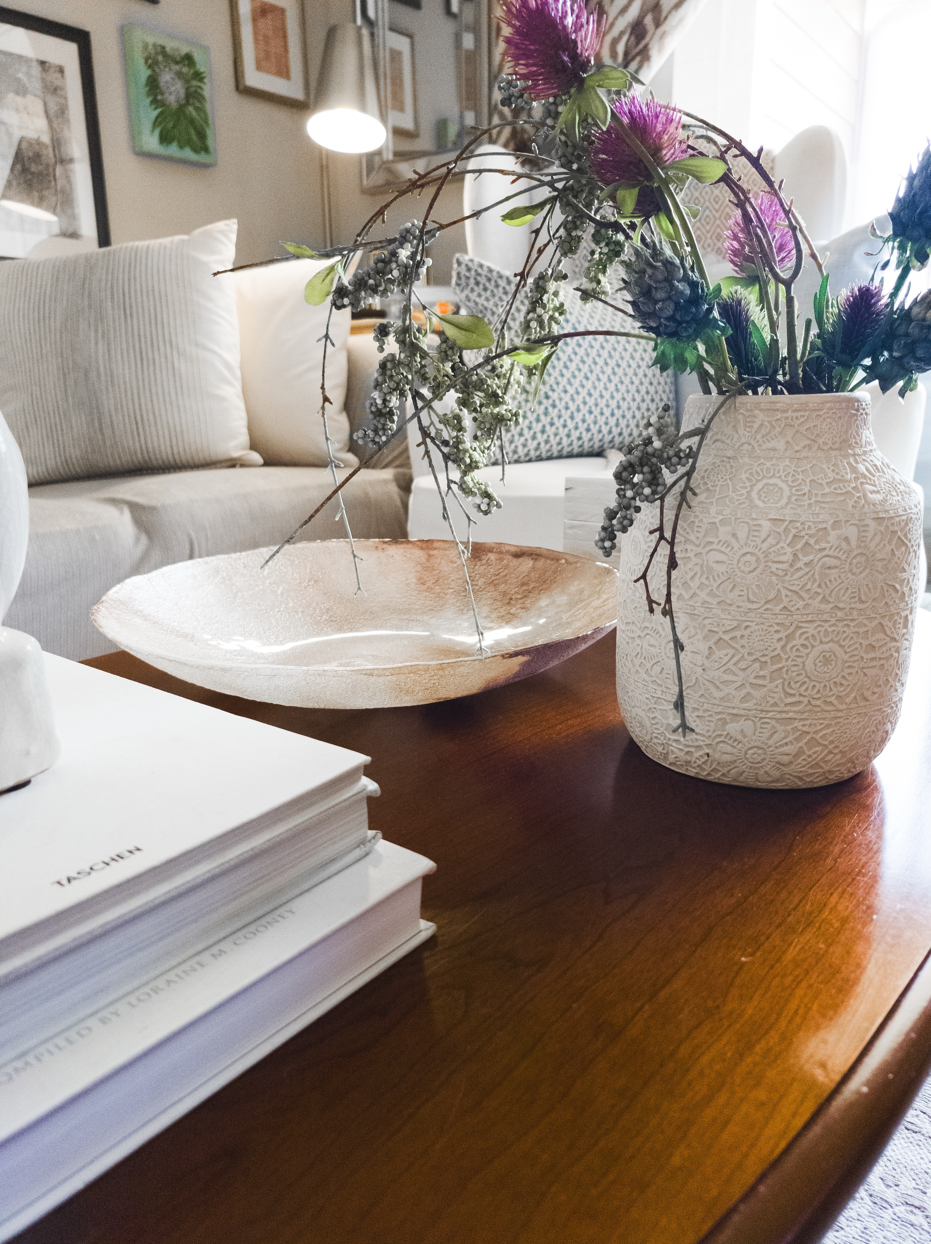 Coffee table decor. Etched vase. Ceramic vase. Spring floral stems. Coffee table books. Design book. Art book. Home decor. Living room. Decorative. Glass bowl

#LTKSeasonal #LTKSaleAlert #LTKHome