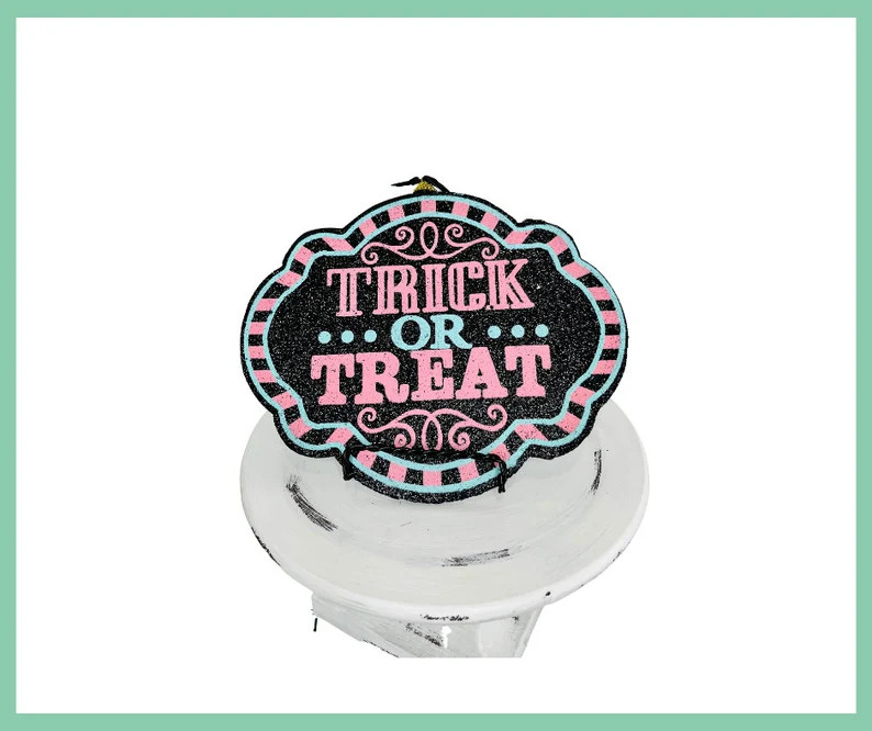 Spooky Delight: Pink/Mint/Black Halloween Trick or Treat Foam Sign-56596MIPK | Etsy (US)