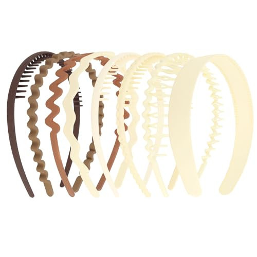 CAVETEE Non-Slip Hard Plastic Headbands for Women, 8 Pack Hair Bands with Teeth Hair Accessories for Women & Men(Beige Brown, classic style) | Amazon (US)