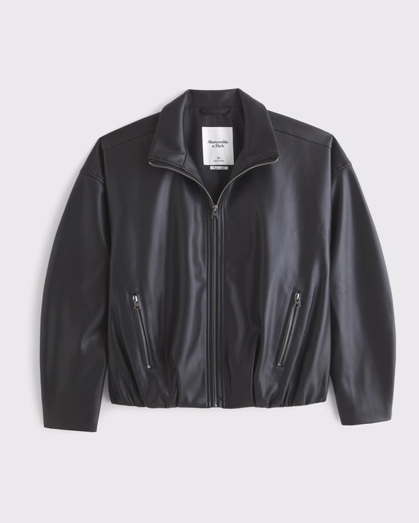 Bubble Hem Vegan Leather Bomber Jacket | Abercrombie & Fitch (US)