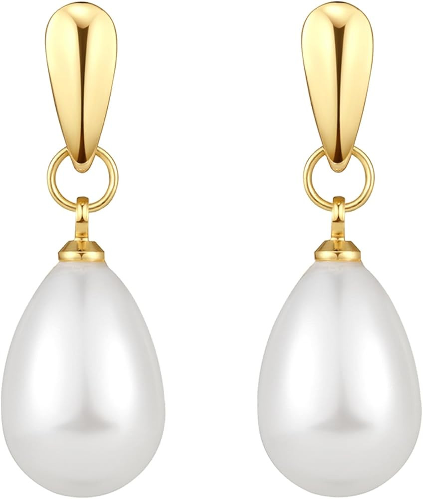 14k Gold Plated Lightweight Pearl Earrings,Trendy Jewelry,Teardrop Hoop Earrings for Women,Pearl ... | Amazon (US)