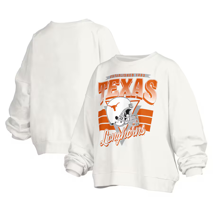 Texas Longhorns Pressbox Women's Janice Retro Logo Oversized Pullover Sweatshirt - White | Fanatics