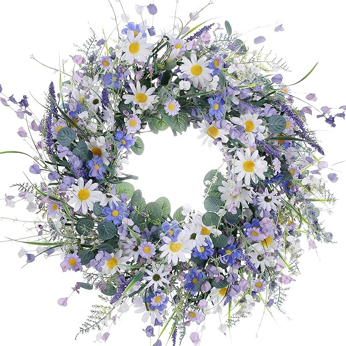 DIYFLORU 22 Inches Spring Wreath,Artificial Spring Wreaths for Front Door Spring Flower Wreaths S... | Amazon (US)