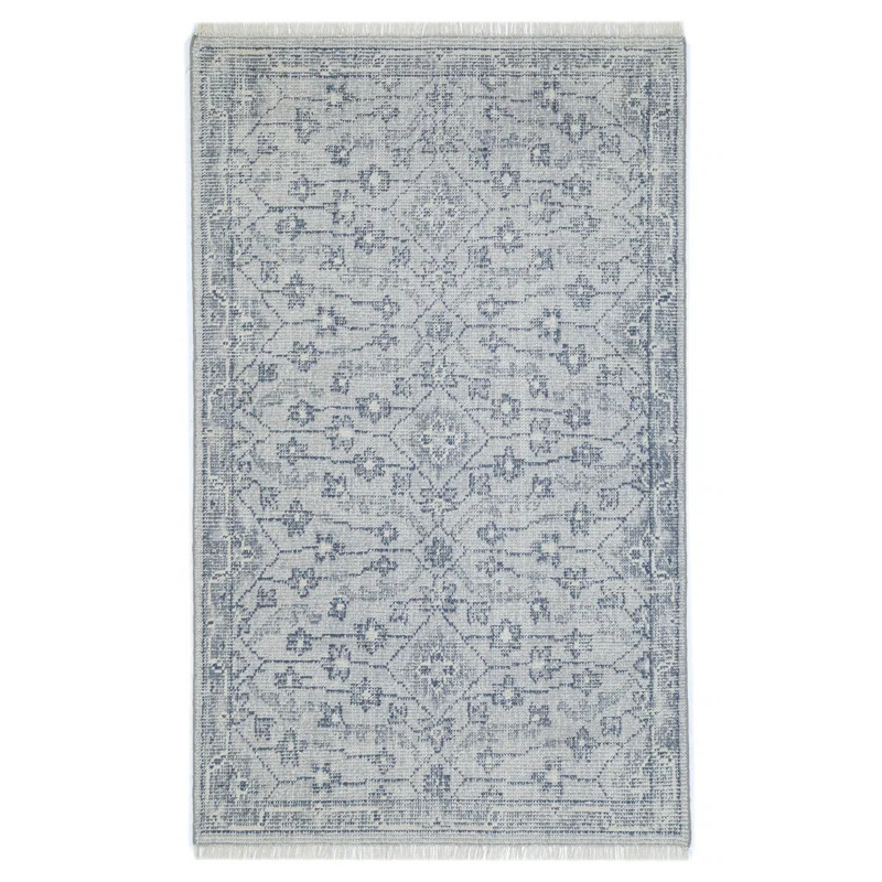 Finial Floral Hand-Knotted Area Rug in Blue | Wayfair North America