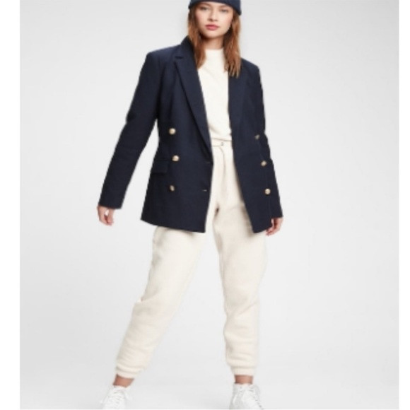 Talbot's Navy Double Breasted Blazer with Brass Buttons Linen Blend Size 10 | Poshmark