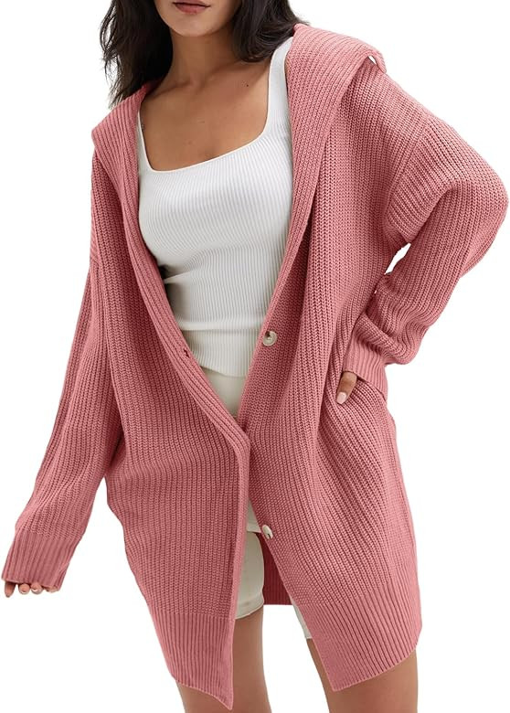 DEEP SELF Women's Long Sleeve Open Front Cardigan 2023 Fall Casual Loose Button Down Lapel Knit Sweater Coat with Pockets | Amazon (US)
