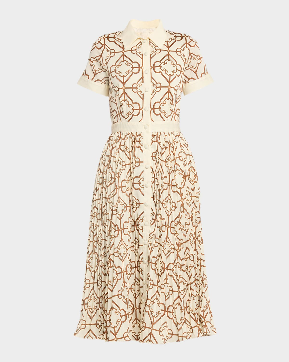 Billie Pleated Tile-Print Midi Shirtdress | Neiman Marcus