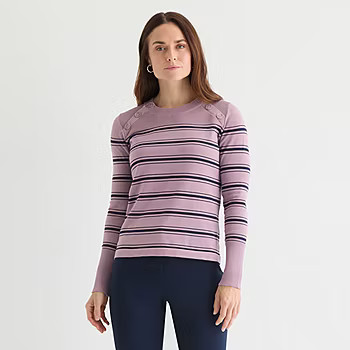 Liz Claiborne Womens Crew Neck Long Sleeve Striped Pullover Sweater | JCPenney