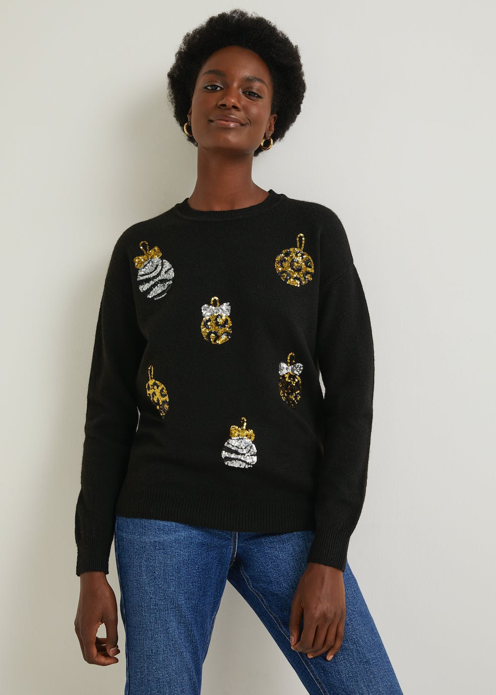 Black Sequin Bauble Jumper – Black | Matalan (UK)
