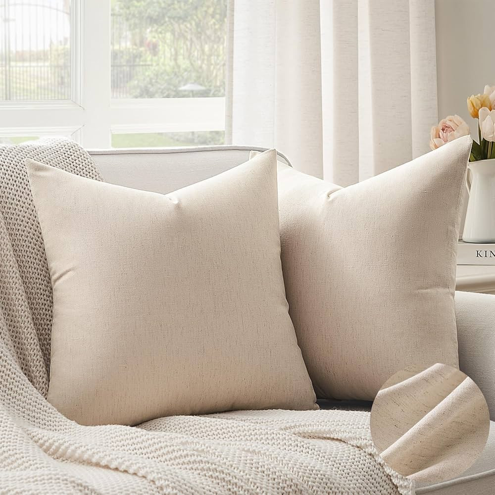 Topfinel Natural Linen Pillow Covers 18x18 Set of 2, Farmhouse Boho Home Decor Cozy Textured Line... | Amazon (US)