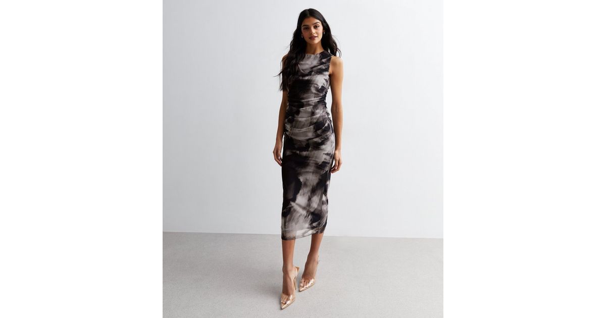 Dark Grey Tie Dye Ruched Midaxi Dress | New Look | New Look (UK)