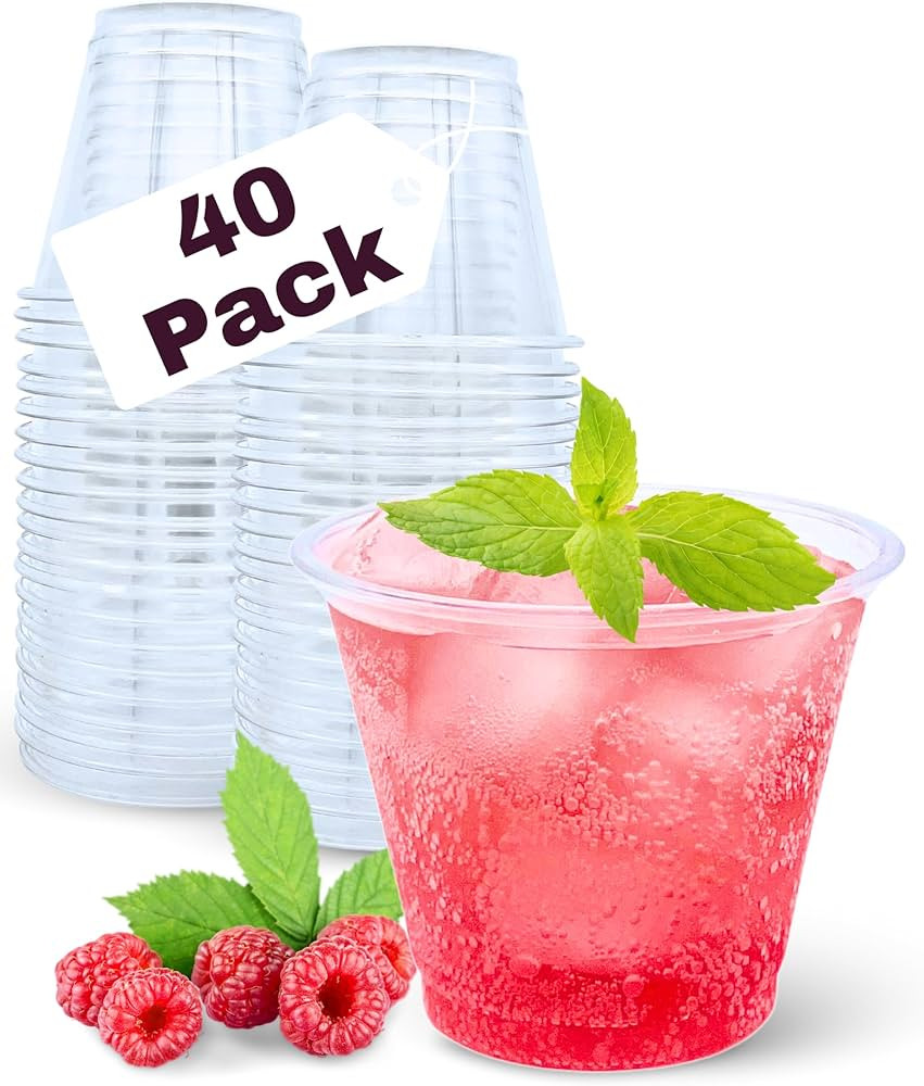 Aatriet 40 Pack 9 oz Clear Plastic Cups, 9oz Clear Disposable Punch Cups Wine Glasses, Sturdy Rec... | Amazon (US)