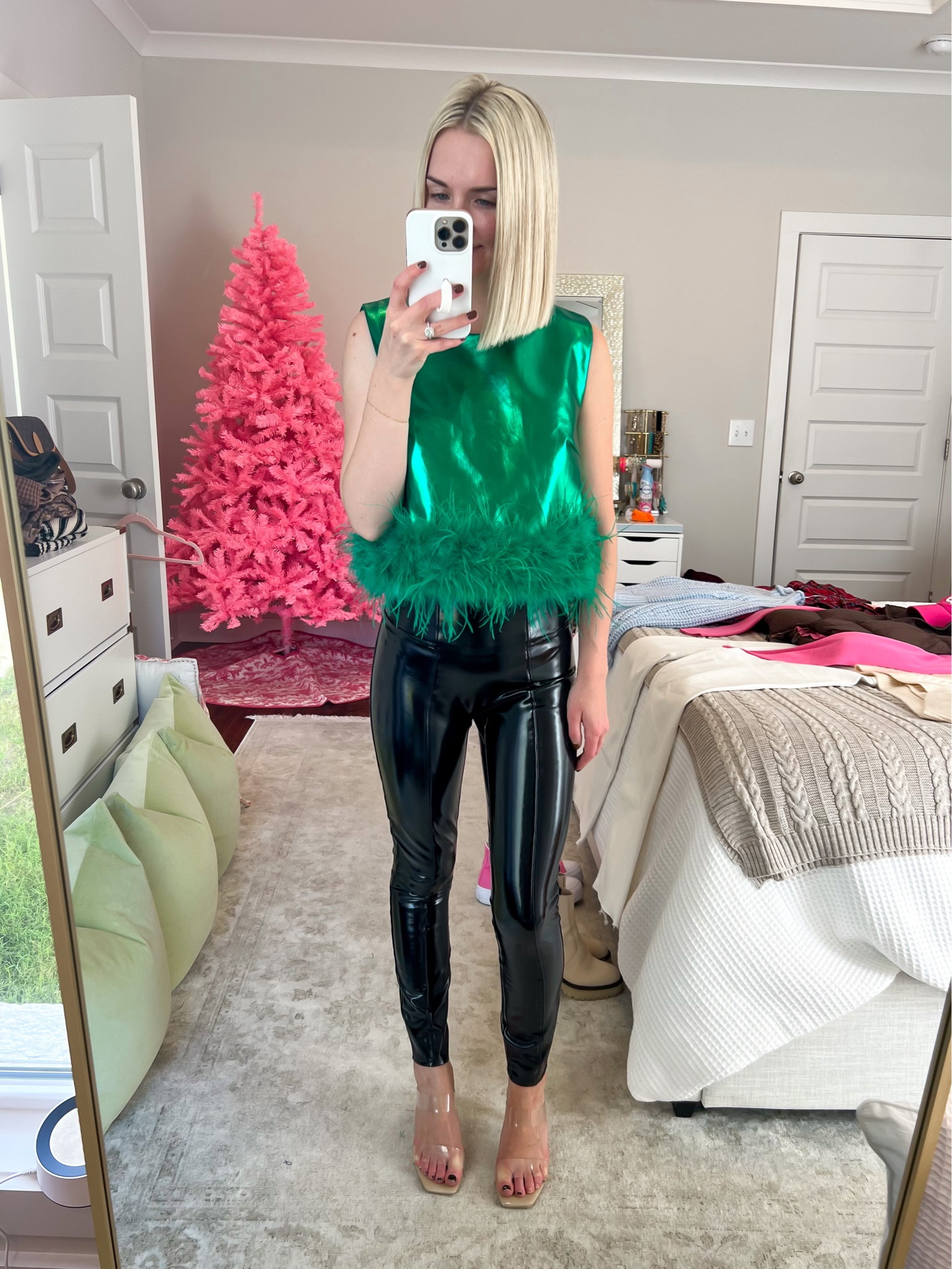Feather top is 50% off with CYBER22 (size: XS) / Patent leather leggings are 20% off (size: SM petite) 
Holiday style / holiday outfits / Christmas party outfits / Spanx outfit / Christmas outfit 

#LTKCyberweek #LTKHoliday #LTKsalealert