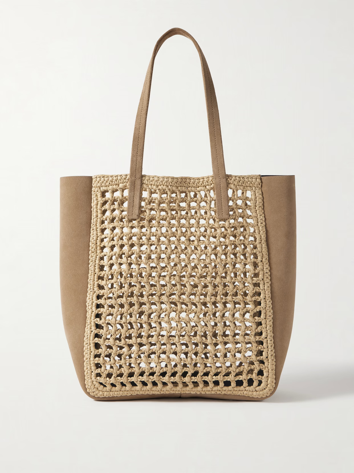 KHAITE - Zoe Small Suede And Crocheted Raffia Tote - Neutrals | NET-A-PORTER (US)