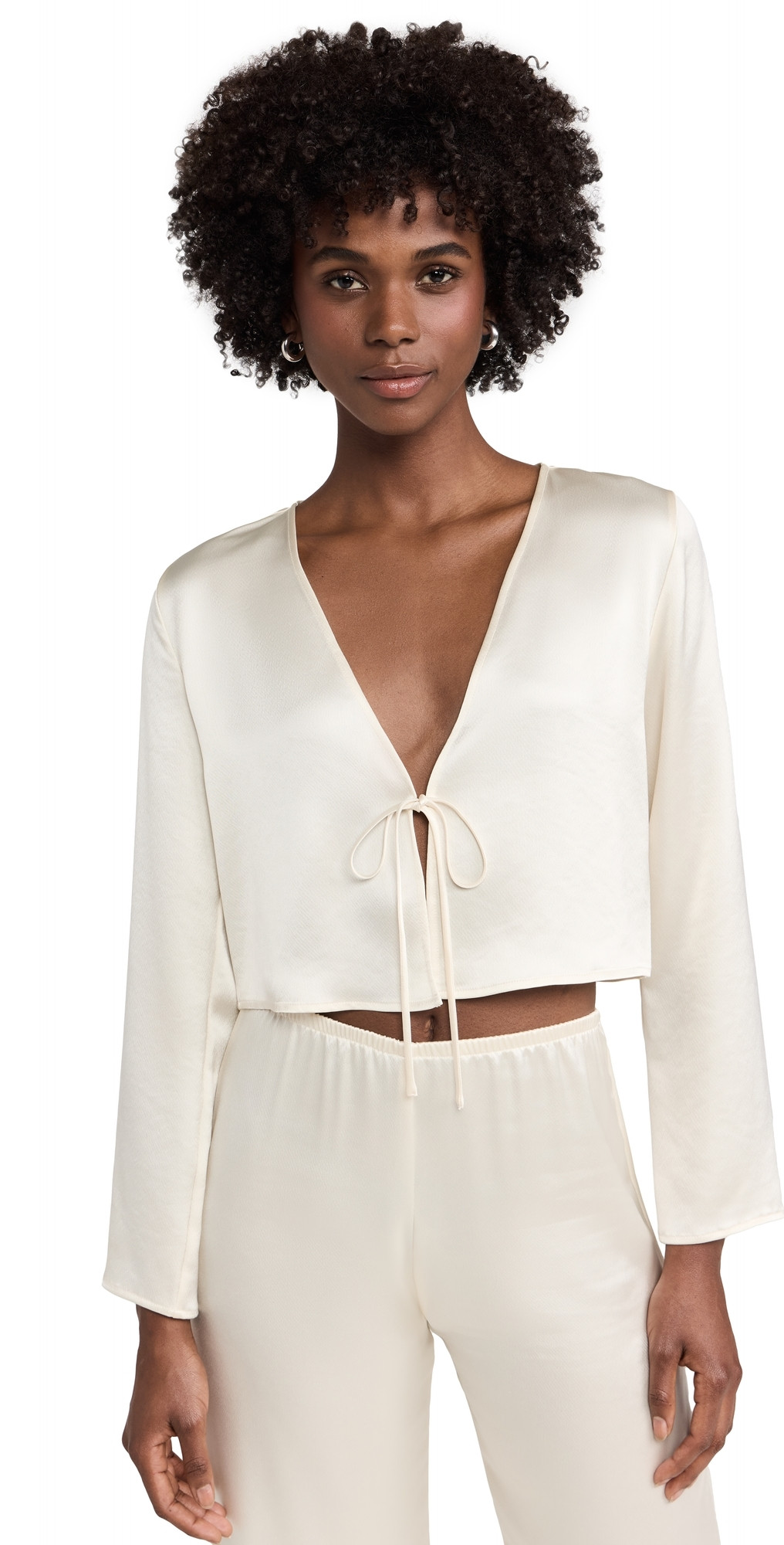 Leset Barb Long Sleeve Tie Top Cream XS | Shopbop