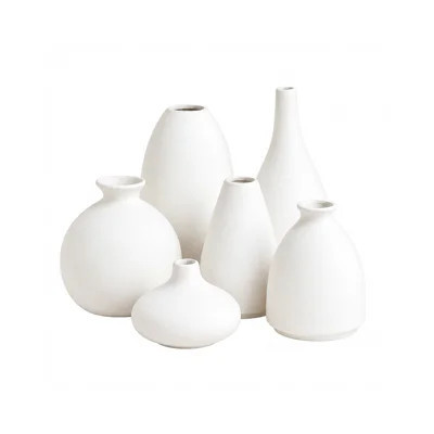 Small White Ceramic Bud Vases Set of 6, Assorted Mini Vases for Single Stems | Wayfair North America