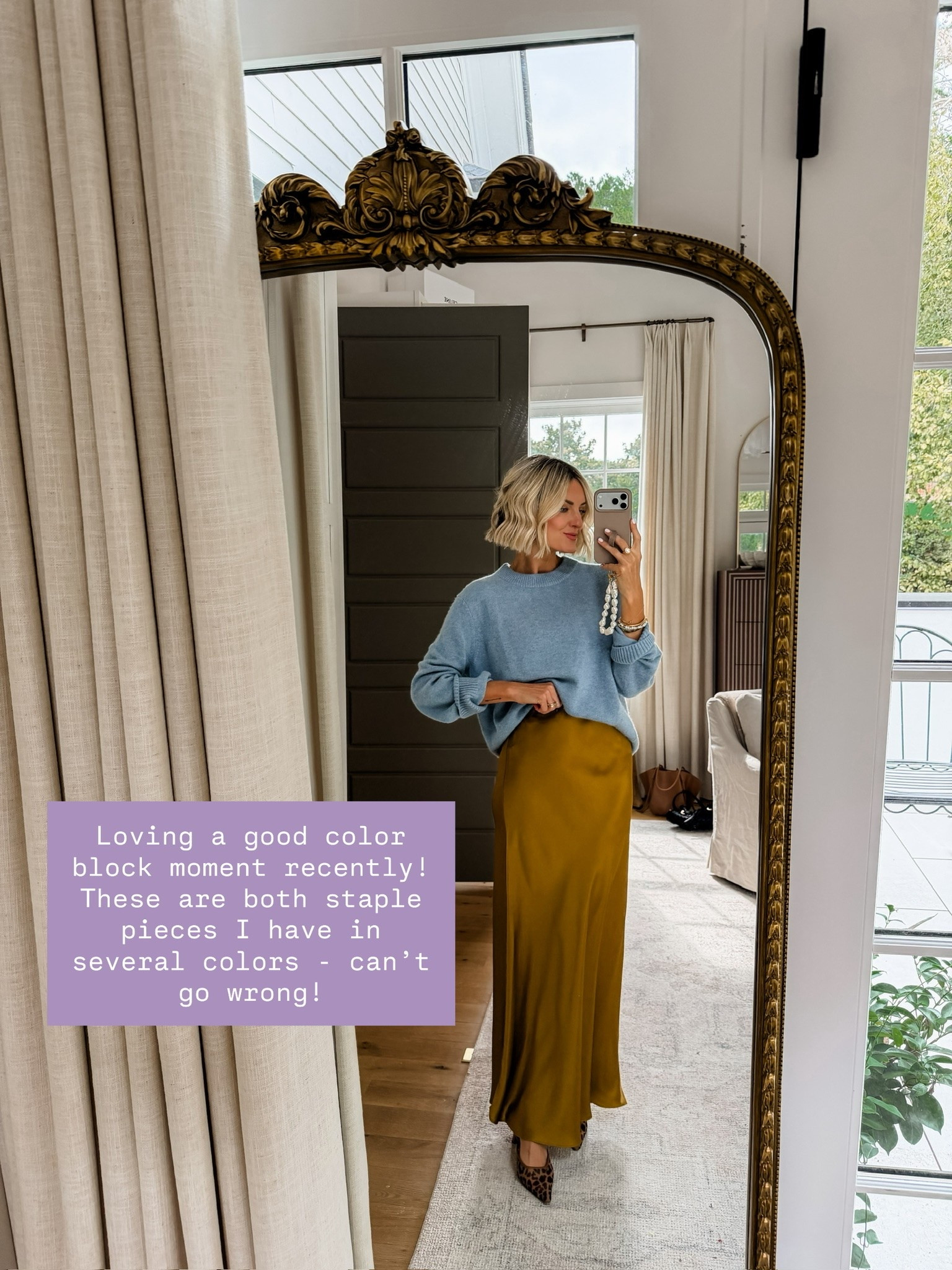 I am loving brighter colors for fall this year! This sweater in the blue is currently sold out in this style, but I linked the actual sweater and then similar styles in the same color! Wearing S!

Loverly Grey, Quince, fall outfit, fall staples, satin skirt, blue sweater

#LTKSeasonal