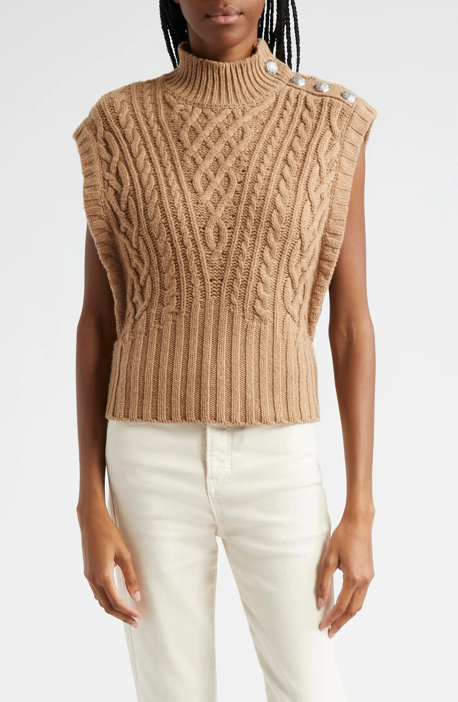 Veronica Beard Holton Wool Button Shoulder Cap Sleeve Sweater | Nordstromrack | Nordstrom Rack