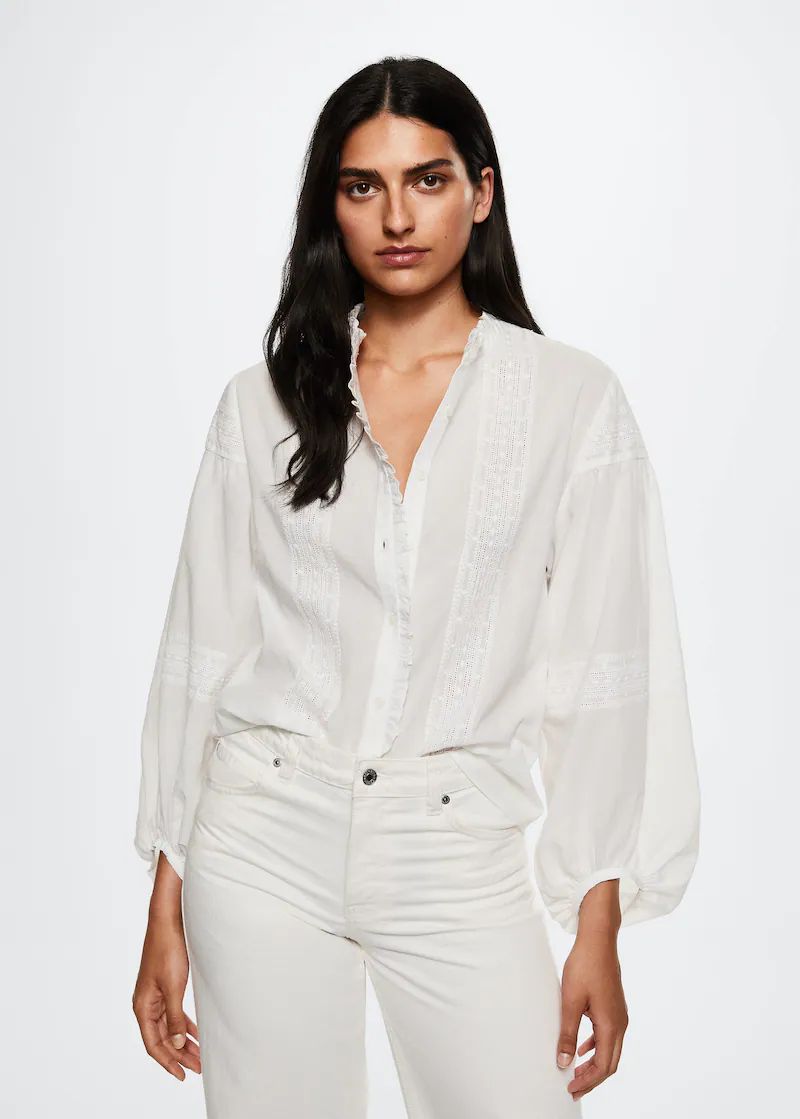 Embroidered cotton shirt | MANGO (US)