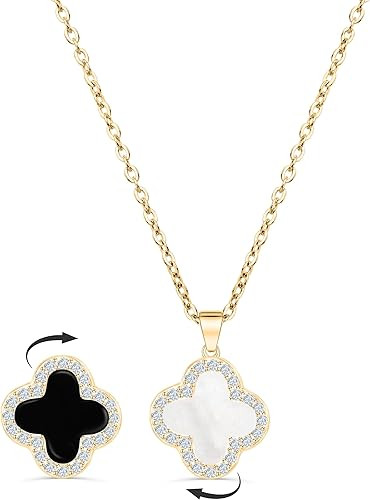 SHINYY 2 Side Crystal Clover Necklace for Women 18K Gold Plated Stainless Steel Four Leaf Lucky P... | Amazon (US)