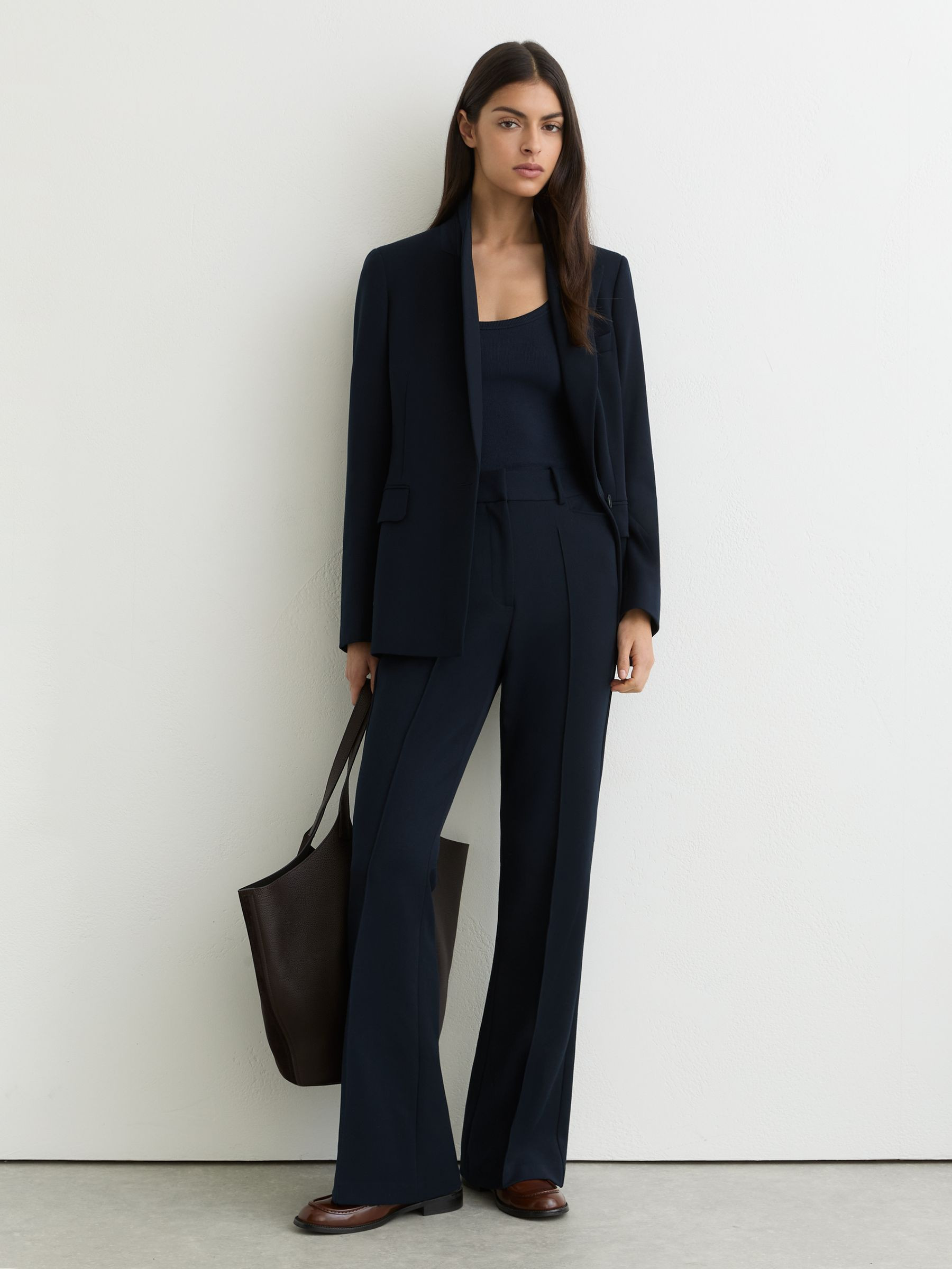 Reiss Flared Suit Trousers in Navy - REISS | Reiss UK