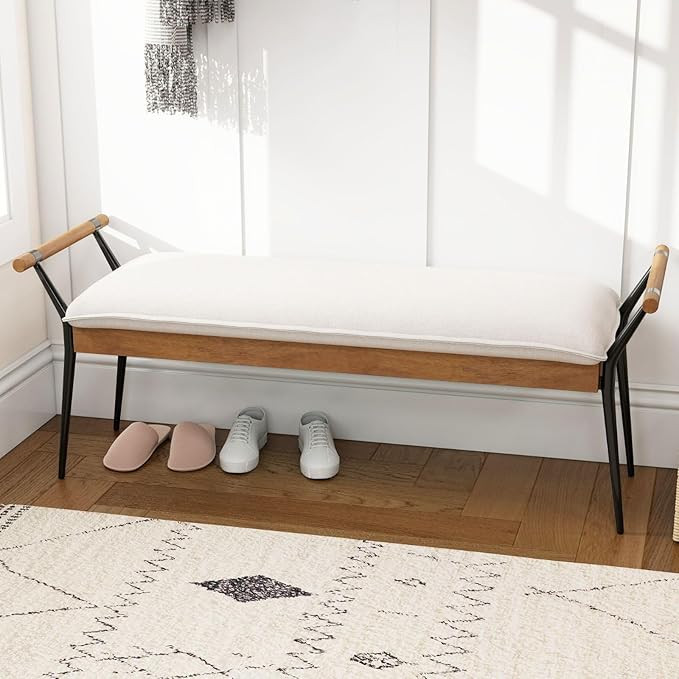 LukeAlon Modern Chenille Entryway Bench, Upholstered End of Bed Bench with Arms Classic Bedroom O... | Amazon (US)