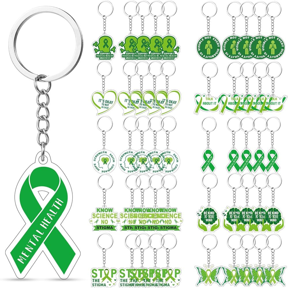 Blosssound 50 Pcs Mental Health Awareness Keychain Bulk Acrylic Mental Health Month Faith Courage... | Amazon (US)