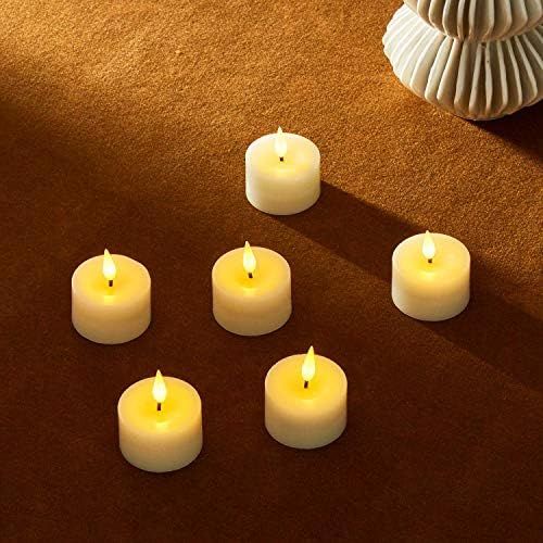 Flameless Tea Light Candles with Remote - 6 Pack, LED Realistic Flickering 3D Flame & Wick, Ivory Wa | Amazon (US)
