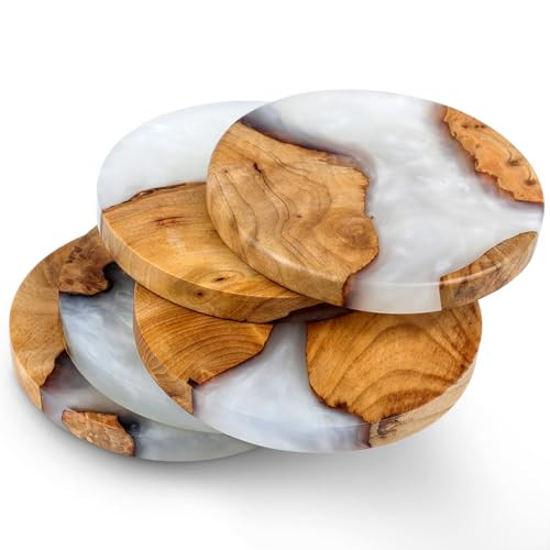 Drink Coaster Set, Wooden Absorbent Coasters, Epoxy Resin Coaster for Coffee Table, Tabletop Protection Decor, Set of 5 with Holder | Amazon (US)