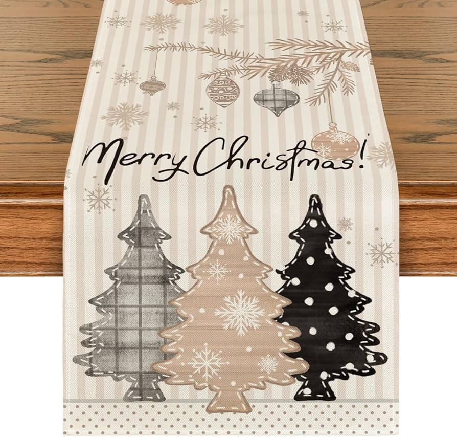 Artoid Mode Stripes Pine Trees Merry Christmas Table Runner, Winter Xmas Holiday Kitchen Dining T... | Amazon (US)