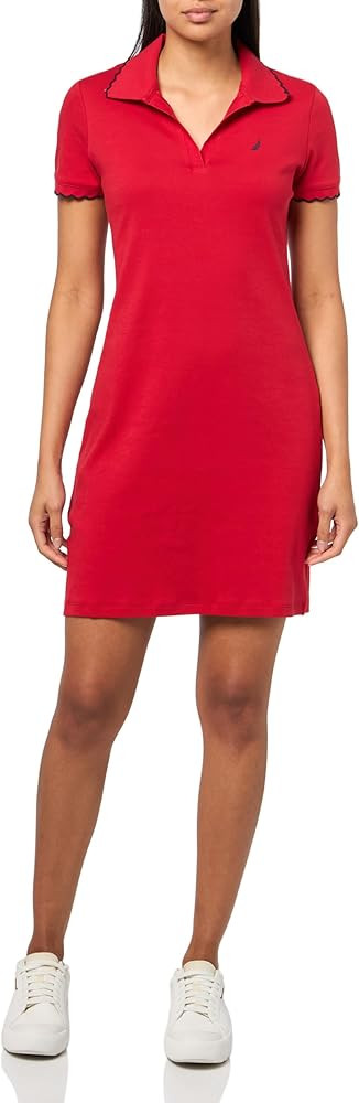 Nautica Women's Short Sleeve Solid Scalloped Trim Polo Dress | Amazon (US)